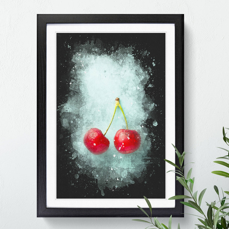 Two Cherries - Framed Print, 65cm H x 48cm W x 2cm D, Black