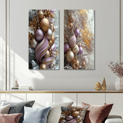 Or et mauve de Noël, tourbillon de menthe poivrée I - ensemble d'art mural de Noël 2 pièces