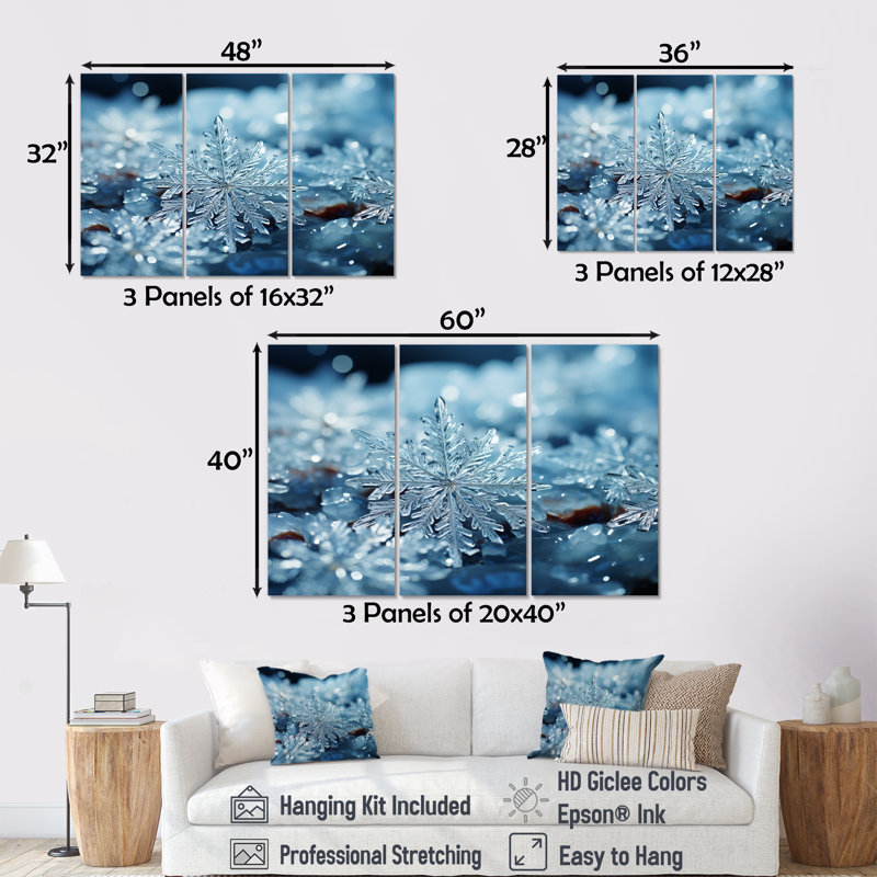 «Sunrise Snowflake Tranquility V - Winter Landscape», art mural, Toile tendue, H 32 po x l 48 po x P 1 po
