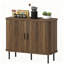 Armoire de rangement Buffet avec rangement, armoire à café nordique avec portes à lattes et pieds en métal, noyer