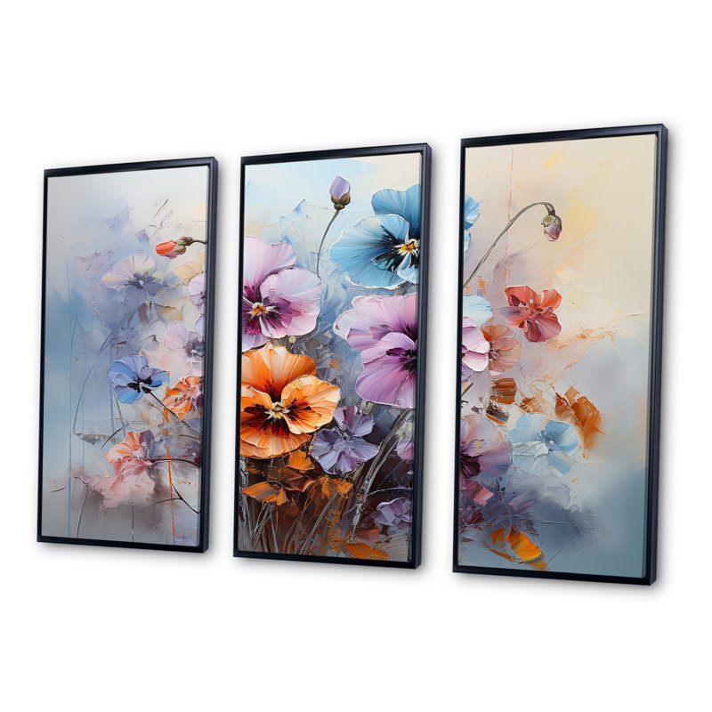 Ensemble de salon mauve Pensies mauves, Cadre flottant noir, H 40 po x l 60 po x P 1 po
