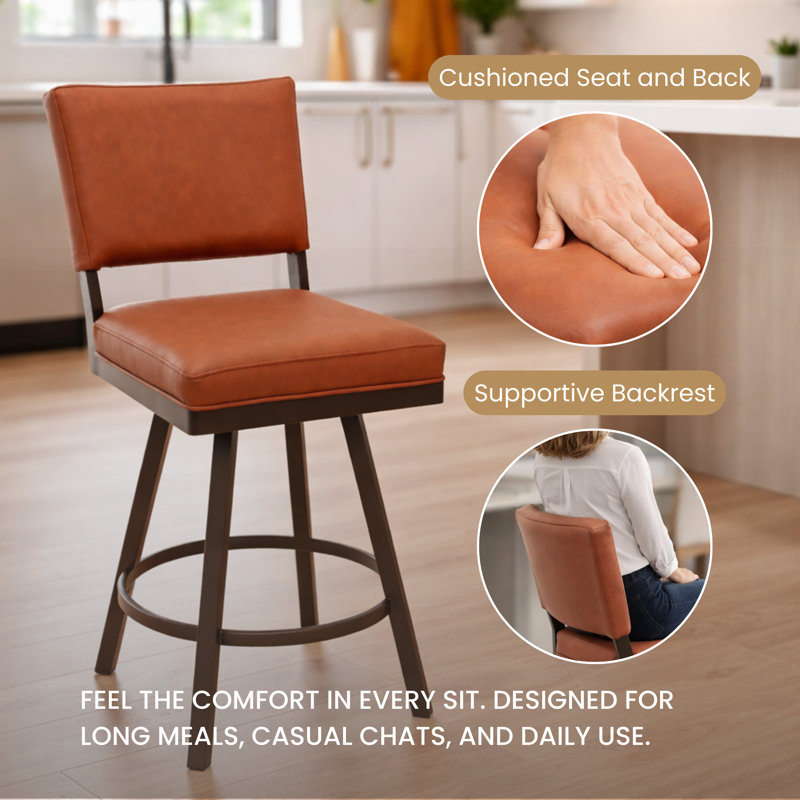 Sunnydale Emerson 26" Swivel Counter Stool, Molten Bronze Finish & Saddle Brown Leatherette