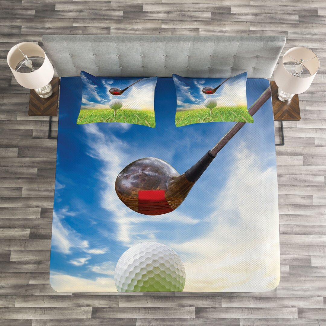 Gestepptes Bettdecken-Set, Golf Club and Ball, Sport, Grün blau