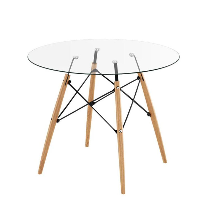 Eiffel Glass Round Dining Table, 29.5"H x 32"L x 32"W