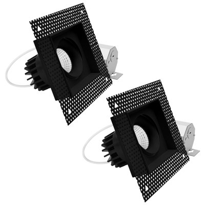 LUXRITE 1-Head Square Black Regressed Trimless Gimbal LED Recessed Light, 360° + 15° Swivel, 5CCT, 15W, 1000LM, 60° Beam Dual Dimmable IC & Wet 2 Pack