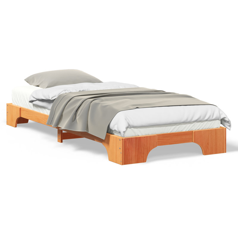 Floor Bed Frame Solid Pine Wood, 80 x 200cm, Brown