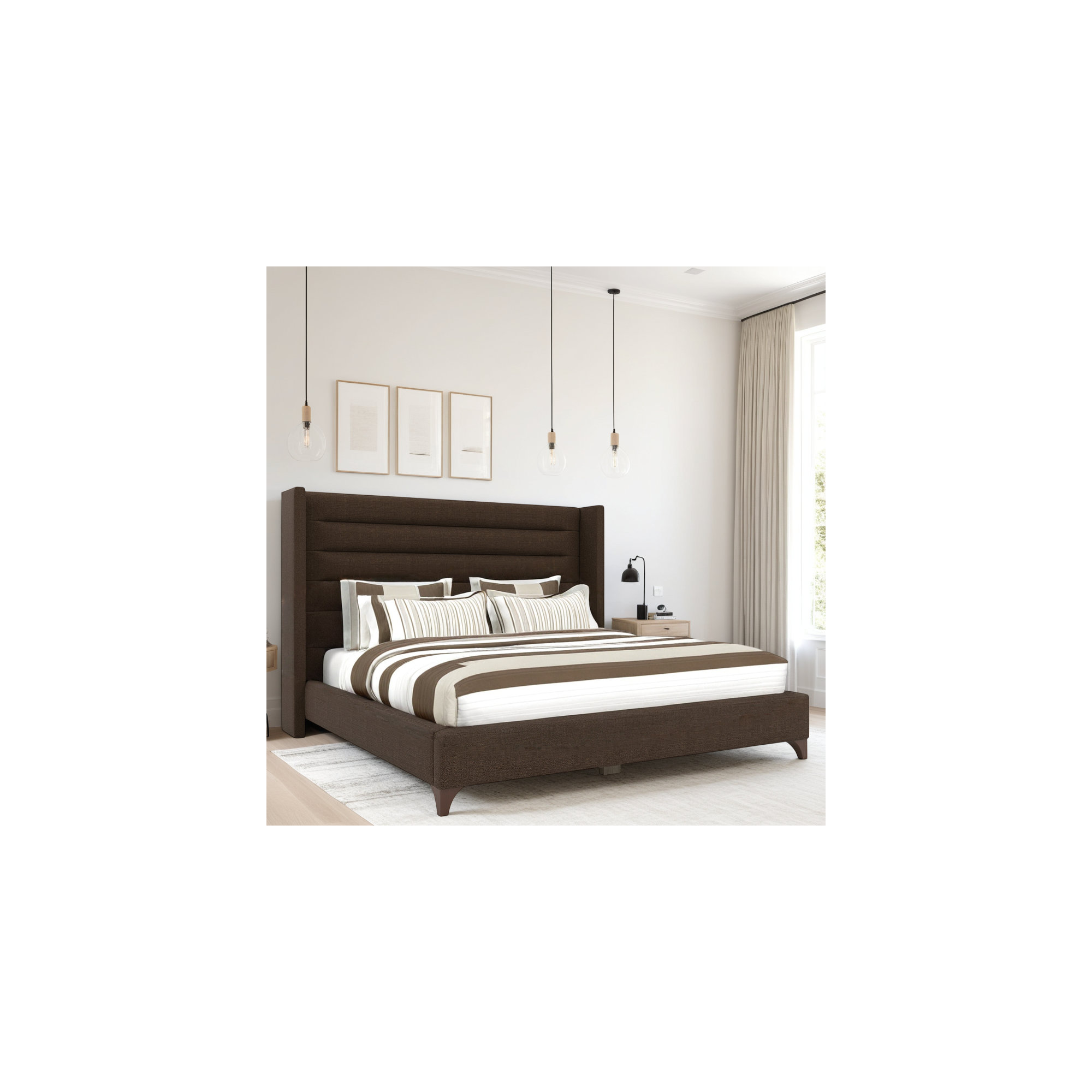 Miliyah Horizontal Channel Upholstered Bed, Brown Flax Revolution®, Queen