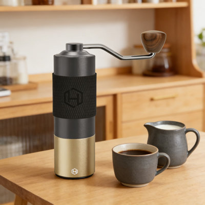 Moulin à café manuel avec meule conique réglable en acier inoxydable - Manivelle portable pour espresso, presse française, goutte à goutte et mouture grossière, conception compacte pour la maison, le bureau et les voyages