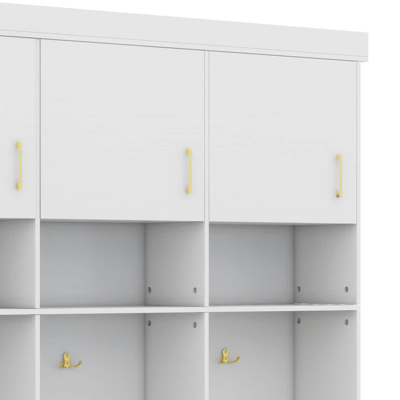 Modern Hall Tree With Bench, 75" Entryway Storage Organizer With Coat Hooks, 6 Drawers & 3 Cabinets And 3-Tier Top Storage