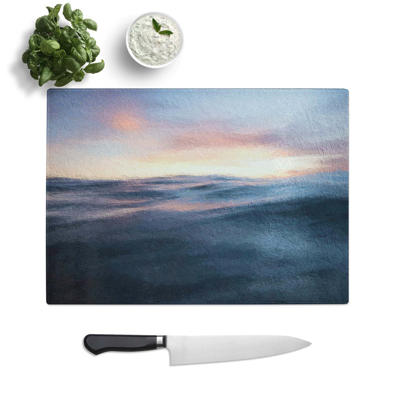 Tempered Glass Ocean Ripples Chopping Board, 39 cm W x 28.5 cm L