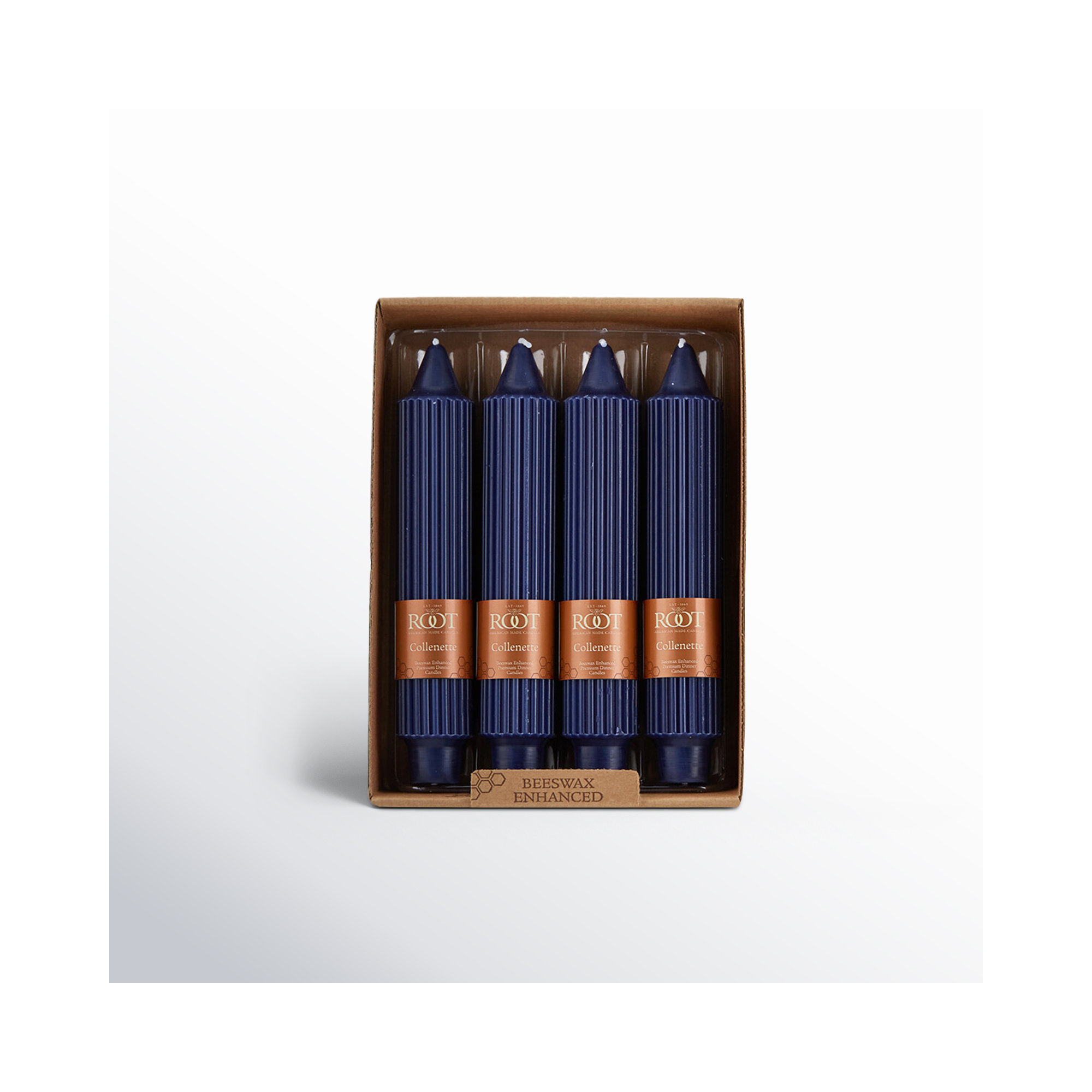 Grecian Collenette Unscented Taper Candle, Navy, 7" H x 1.25" W x 1.25" D