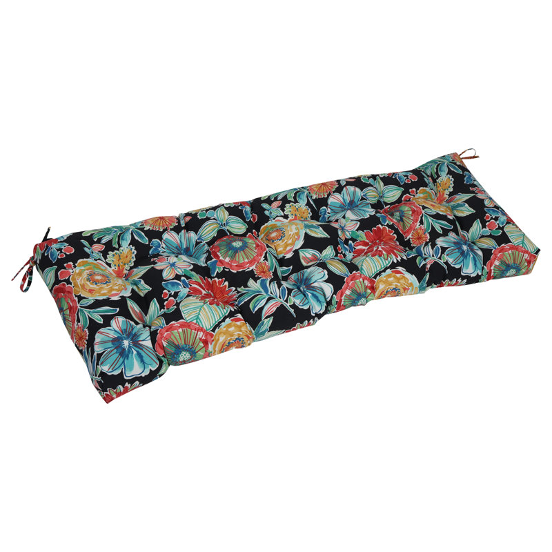 Tufted Outdoor Bench Cushion, 55" W x 19" D, Black/Colsen Noir Floral