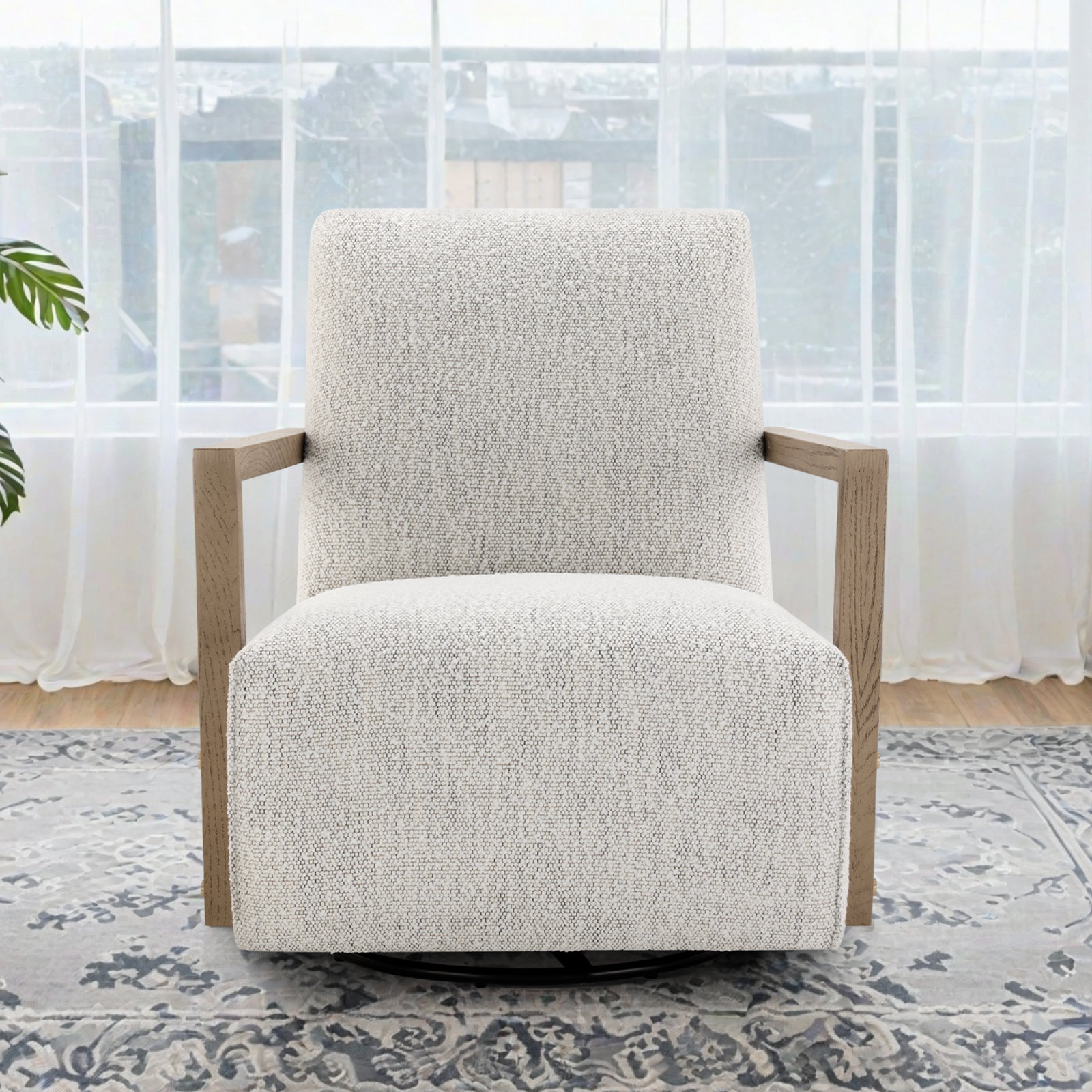 Camino Upholstered Swivel Accent Chair, Merino Cotton Performance Boucle
