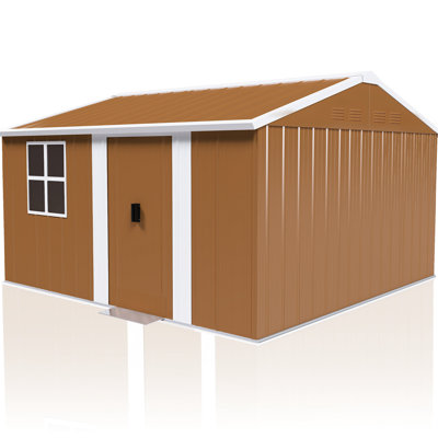 Heavy - Duty 12x10 Ft Metal Shed With Windows, Ventilation, And Coating, Suitable For Patio Furniture Seasonal Item Storage Garden Lockable Door, Rust Panels, Ideal Backyard Lawn Tool Organization