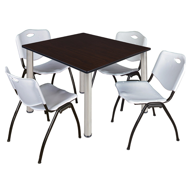 Plateau de table Kee Square, 4 chaises empilables, H 48 po x l 29 po x P 29 po, Érable, Chrome