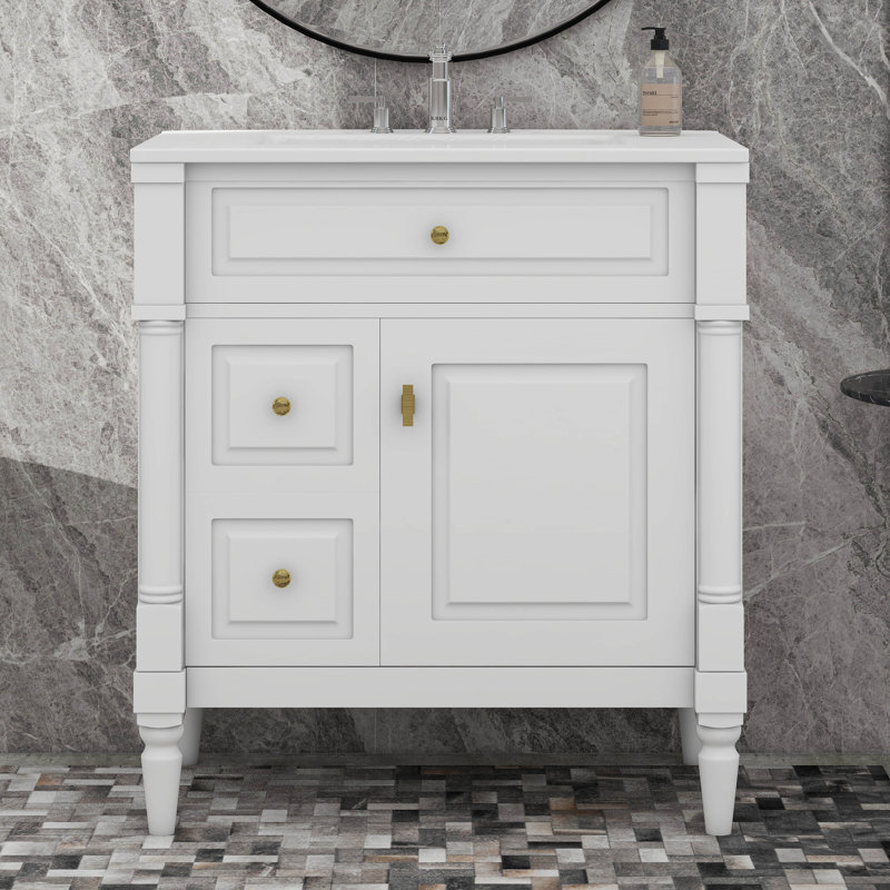 30" Bathroom Vanity With Sink, Flip Drawer & Adjustable Shelf, White