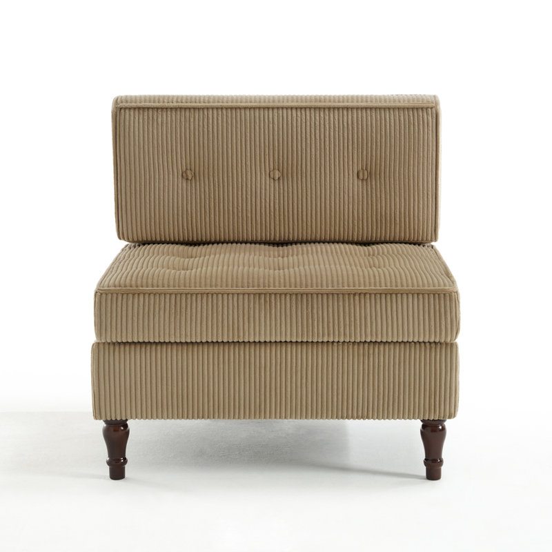 Fauteuil capitonné en velours côtelé, Chameau