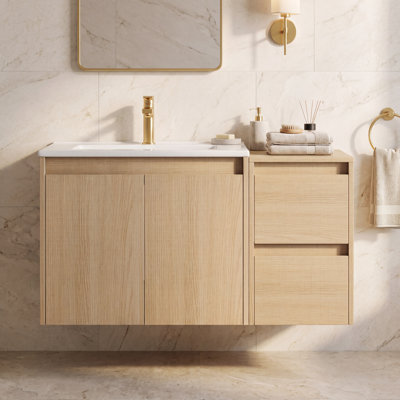 Meuble-lavabo flottant simple 36 po avec lavabo en céramique et conception sans poignée