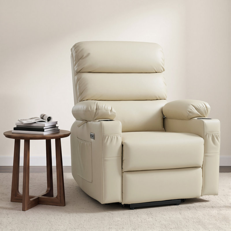 Fauteuil inclinable électrique avec assistance au levage, chauffage lombaire, massage par vibrations et repose-pieds extensible, pour les personnes mesurant entre 1,55 m et 1,75 m, en similicuir.