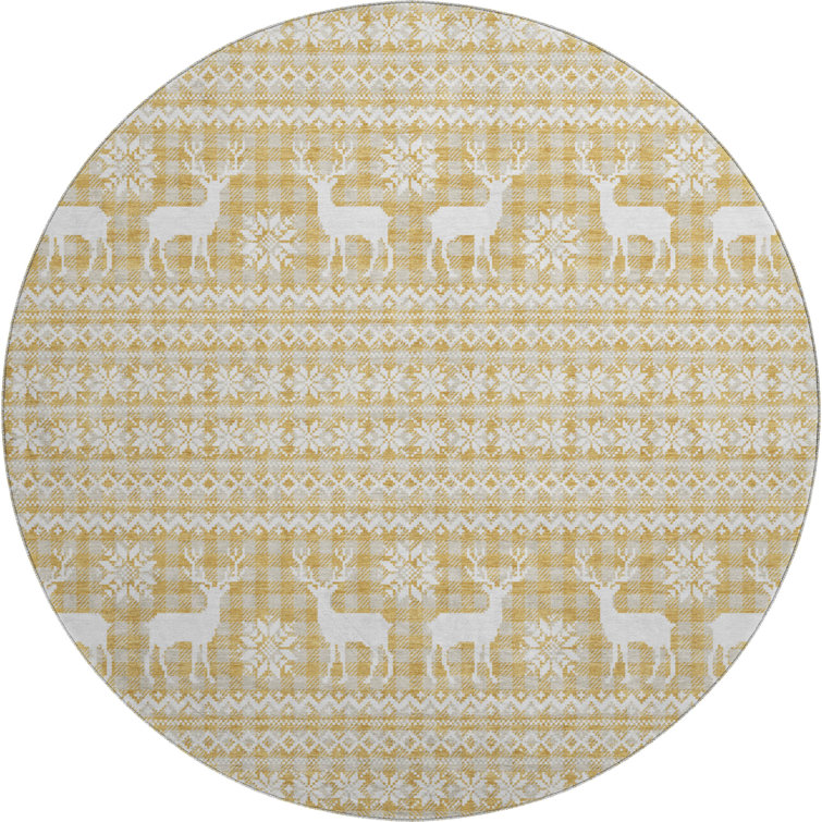 Premium Machine Washable Dockside AMF1820 Reindeers and Snowflakes Rug