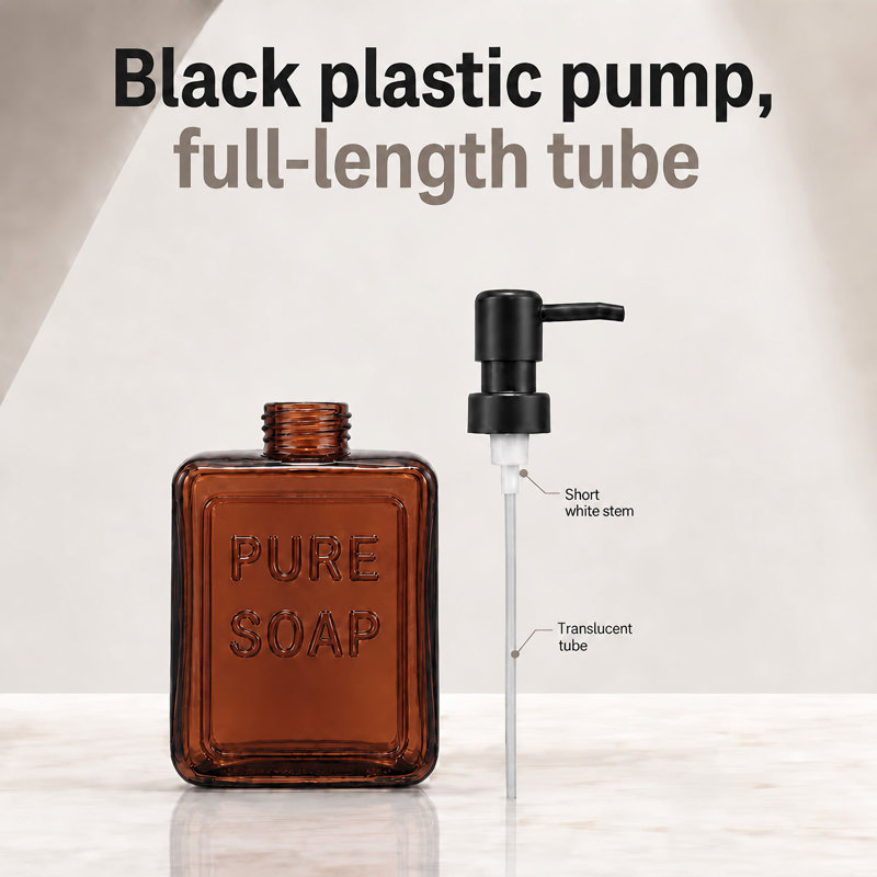 Distributeur de savon en verre PURE SOAP 18 FL OZ - Bouteille de savon pour salle de bain rechargeable avec pompe noire