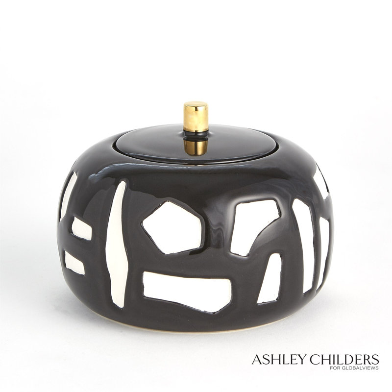 Handmade Earthenware Jar, Black, 4.25" H x 6.25" W X 6.25" D