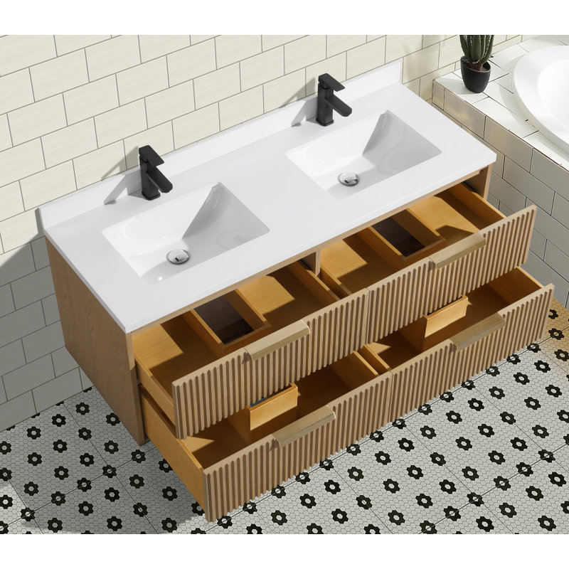 Meuble-lavabo flottant 55 po Anelie, Chêne, Doré