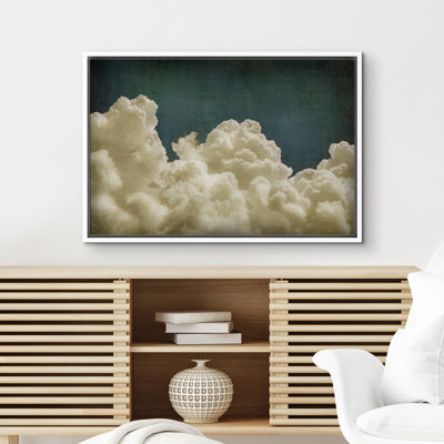 «Green», bleu marine, nuages pastel, paysages abstraits, décoration murale minimaliste rétro Moody, impression sur toile flottante