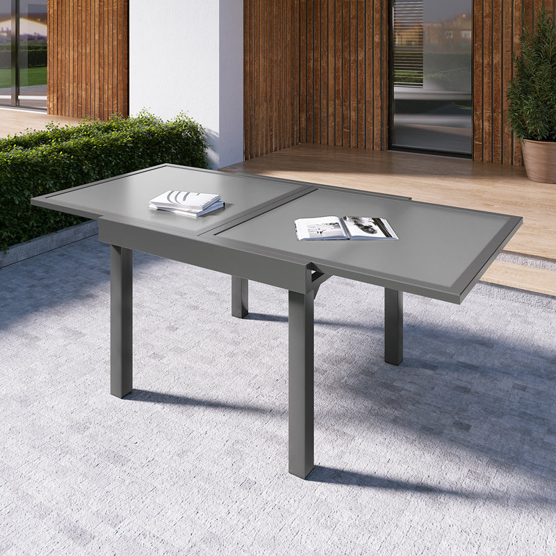 Light Gray Aluminum Extendable Outdoor Dining Table with Glass Top
