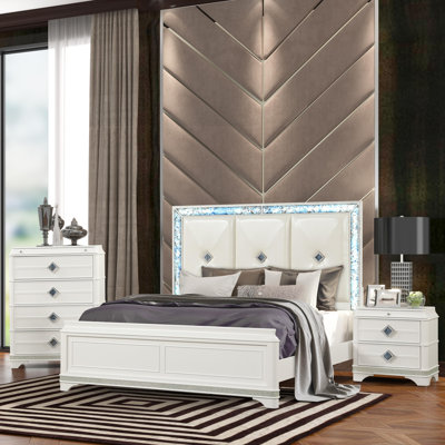 Luxurious Upholstered Queen Bed With LED And Crystal Accents For Dreamy Nights