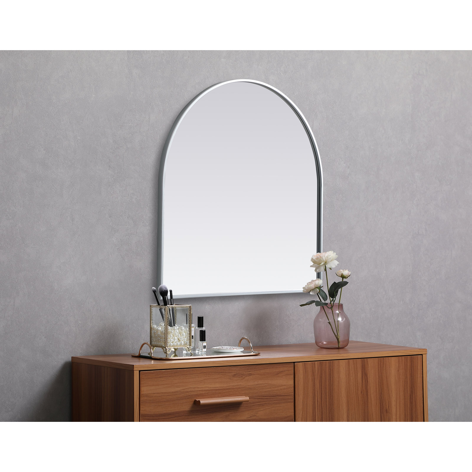 Sabine Metal Arch Wall Mirror, Silver, 30" x 30"