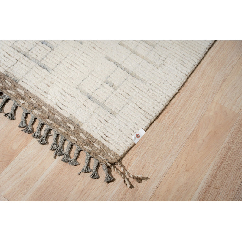 8x11 Ivory Hand-Knotted Wool Linear Totem Tribal Modern Contemporary Carpet Rug