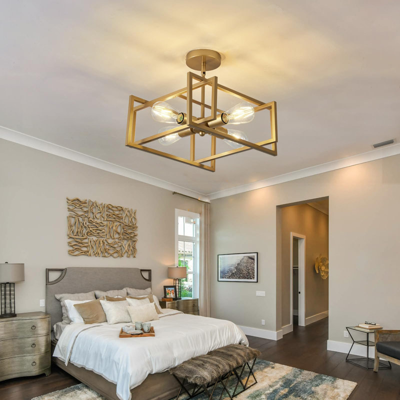 4-Lights Ceiling Light Light Fixture Industrial Flush Mount Ceiling Light Farmhouse Chandelier Lighting For Kitchen Island Dining Room Bedroom Foyer Hallway