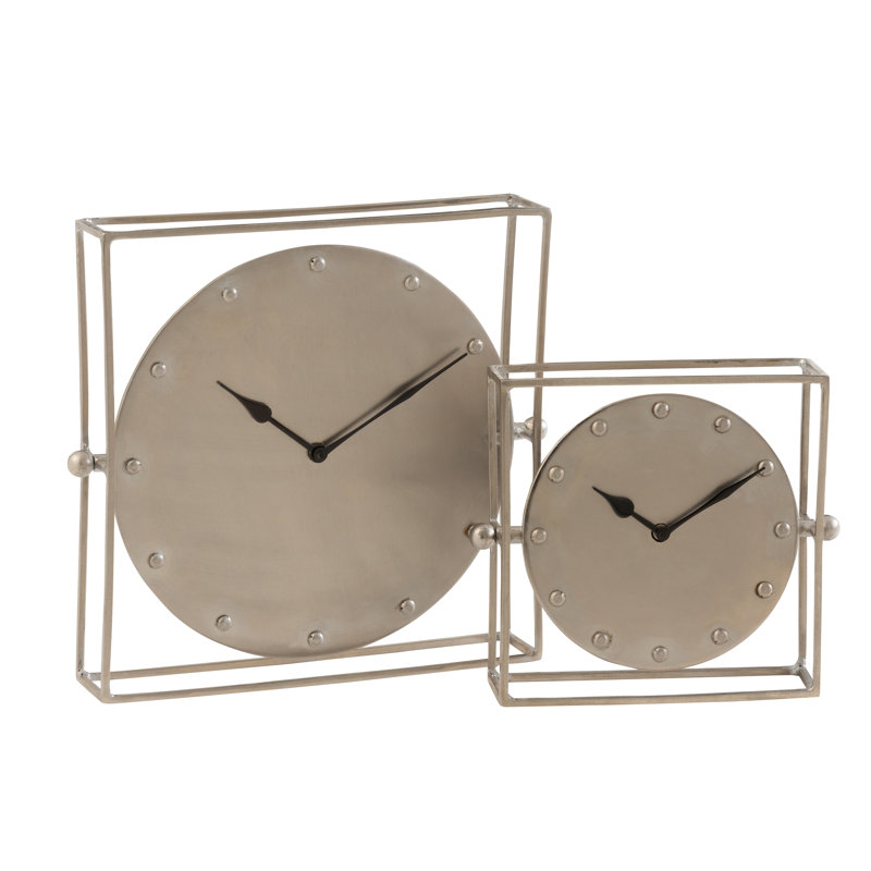 Metal Mechanical Tabletop Clock in Silver, 35cm H x 35cm W x 7cm D