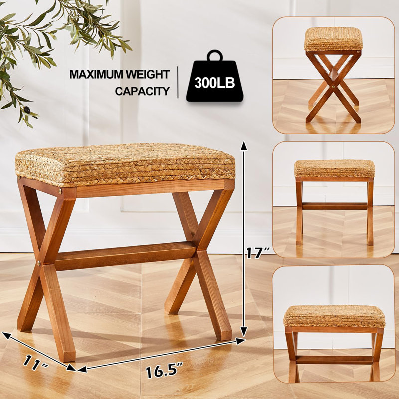 Tabouret rembourré 18 "H avec pieds en bois, Naturel / naturel