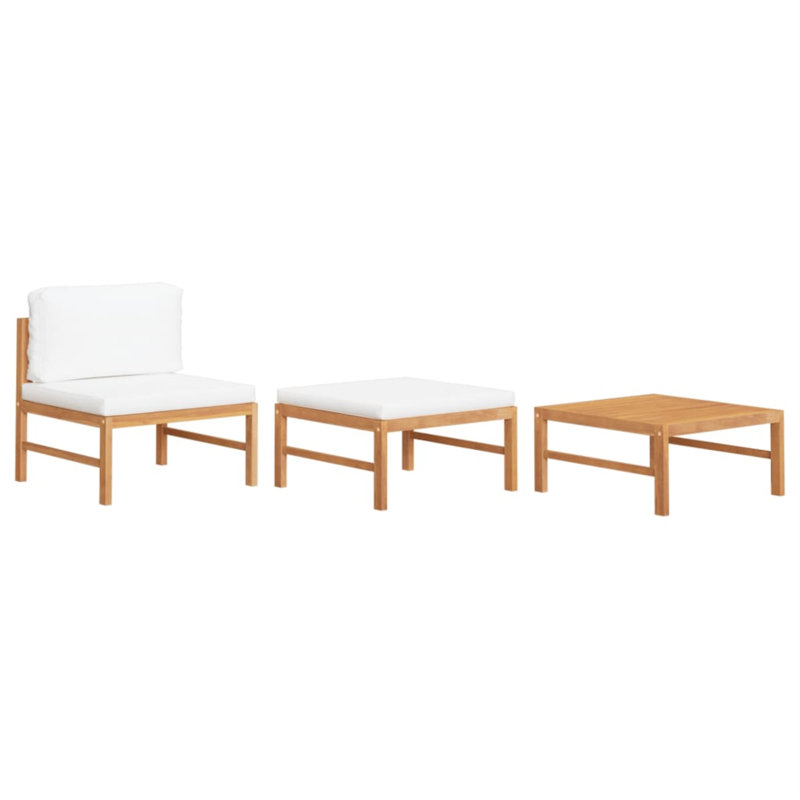 Assise profonde 3 pièces en teck avec coussins, Blanc
