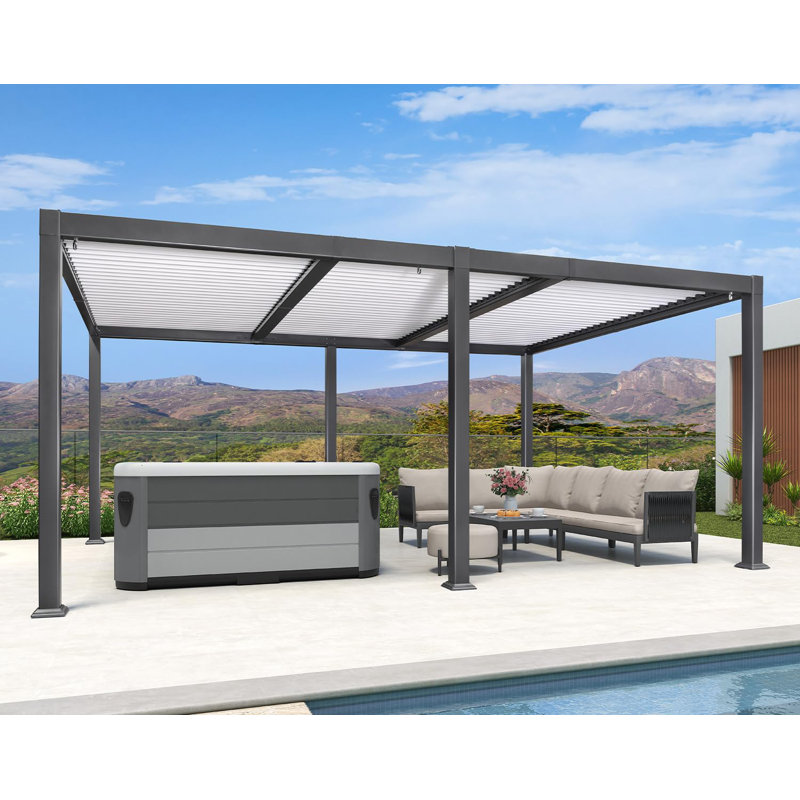 PURPLE LEAF Louvered Pergola 11' x 18' Outdoor Aluminum Pergola with White Adjustable Rainproof Roof Grey Frame Hardtop Gazebo for Patio Deck Garden