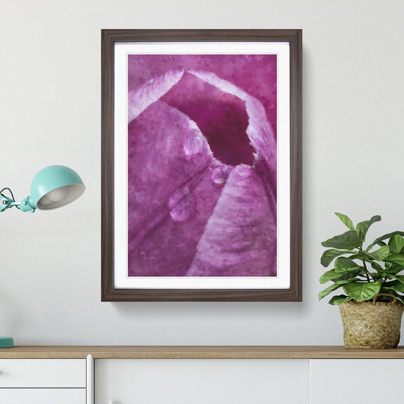 Petals of a Pink Tulip Painting 1 Piece Single Picture Frame Wall Art on MDF, 87cm H x 62cm W x 2cm D, Walnut Framed