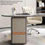 Ensemble de bureau 78,74 "beige courbé en pierre frittée, 4 tiroirs avec chaise-132320414