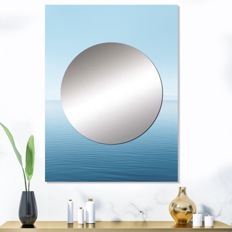 Waverton Oceans Infinity Dreamscape III - Minimalism Wall Mirror, Blue Decorative Mirror, Printed Metal Art, 40" x 30"