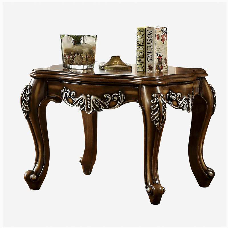 Table de bout en chêne rustique, pieds de style Queen Anne