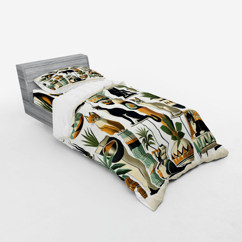 Ensemble de literie pour chat Ambesonne et gingembre noir et vert menthe, Housse de couette simple + 6 pièces supplémentai