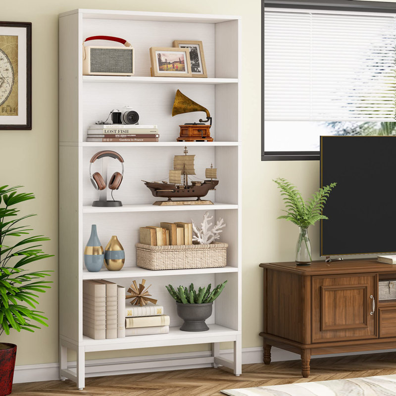Glasford 70.9'' H X 31.5'' W Tall Bookcase, 5-Tier Storage and Display Shelf, White No LED Light Included
