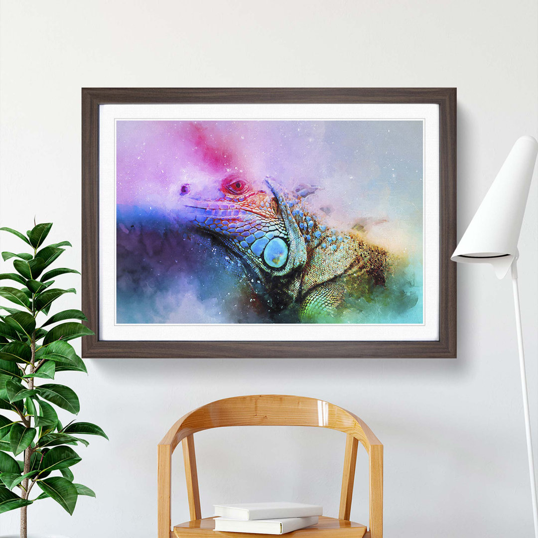 Iguana Lizard Colour Explosion in Abstract - Framed Print