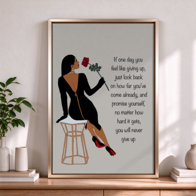 Elegant Woman Holding a Rose, Framed Canvas Wall Art, Beige Frame, 24 x 36 Inch