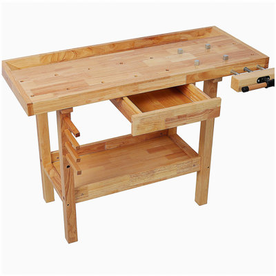 48" Wood Workbench, Heavy Duty Woodworking Bench with Adjustable Handle, 330Lbs Load Capacity Woodworking Table Work Bench with Storage for Garage, Workshop, Home Storage