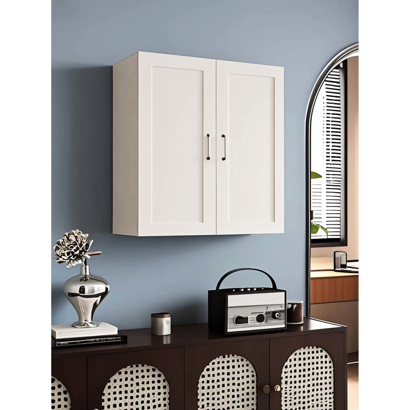 Armoire murale blanche en bois massif avec portes doubles, 2 tablettes réglables et 1 tiroir pour la cuisine, rangement pour buanderie, l 24 po x P 30 po, caoutchouc, installation facile, charnières à fermeture en douceur