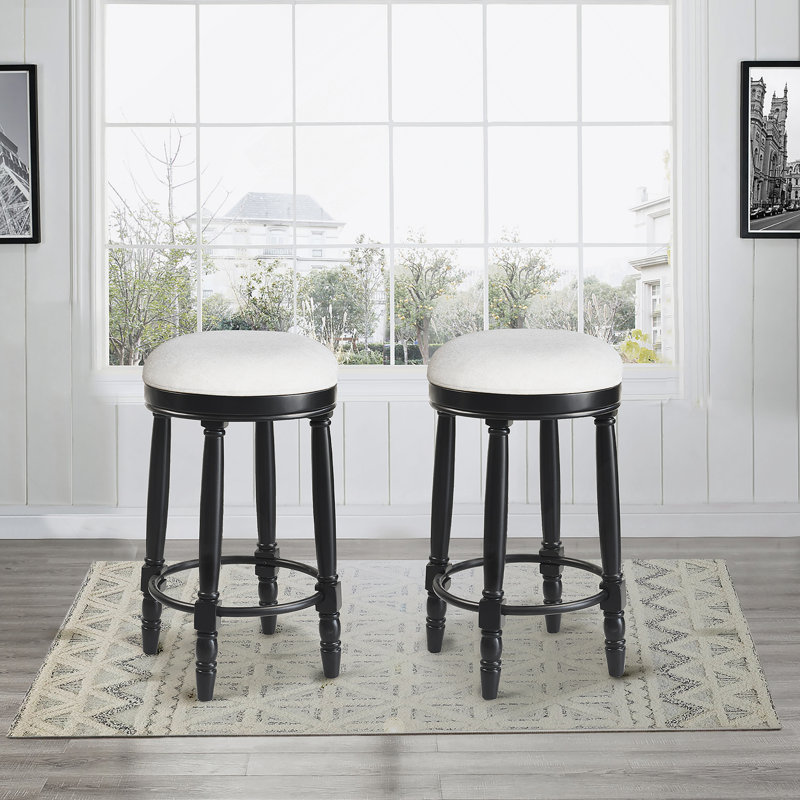 Ensemble de deux tabourets de bar avec fonction pivotante à 360 °, fabrication en bois et siège rembourré, idéal pour la cuisine, la salle à manger et le salon
