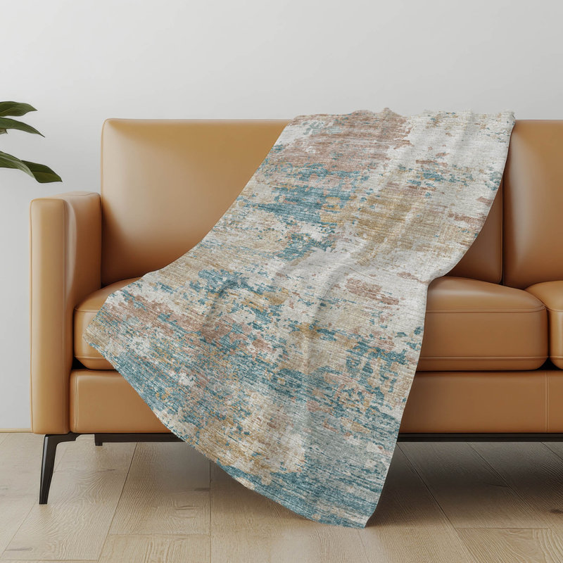 Addison Machine Washable Sherpa Soft Abstract Throw Blanket, Teal Abstract