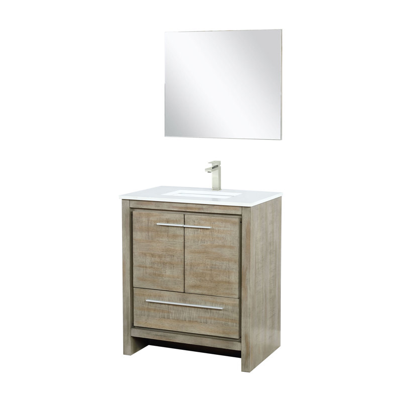 Meuble-lavabo autoportant standard autoportant avec comptoir et miroir, Acacia rustique, 30", Quartz blanc
